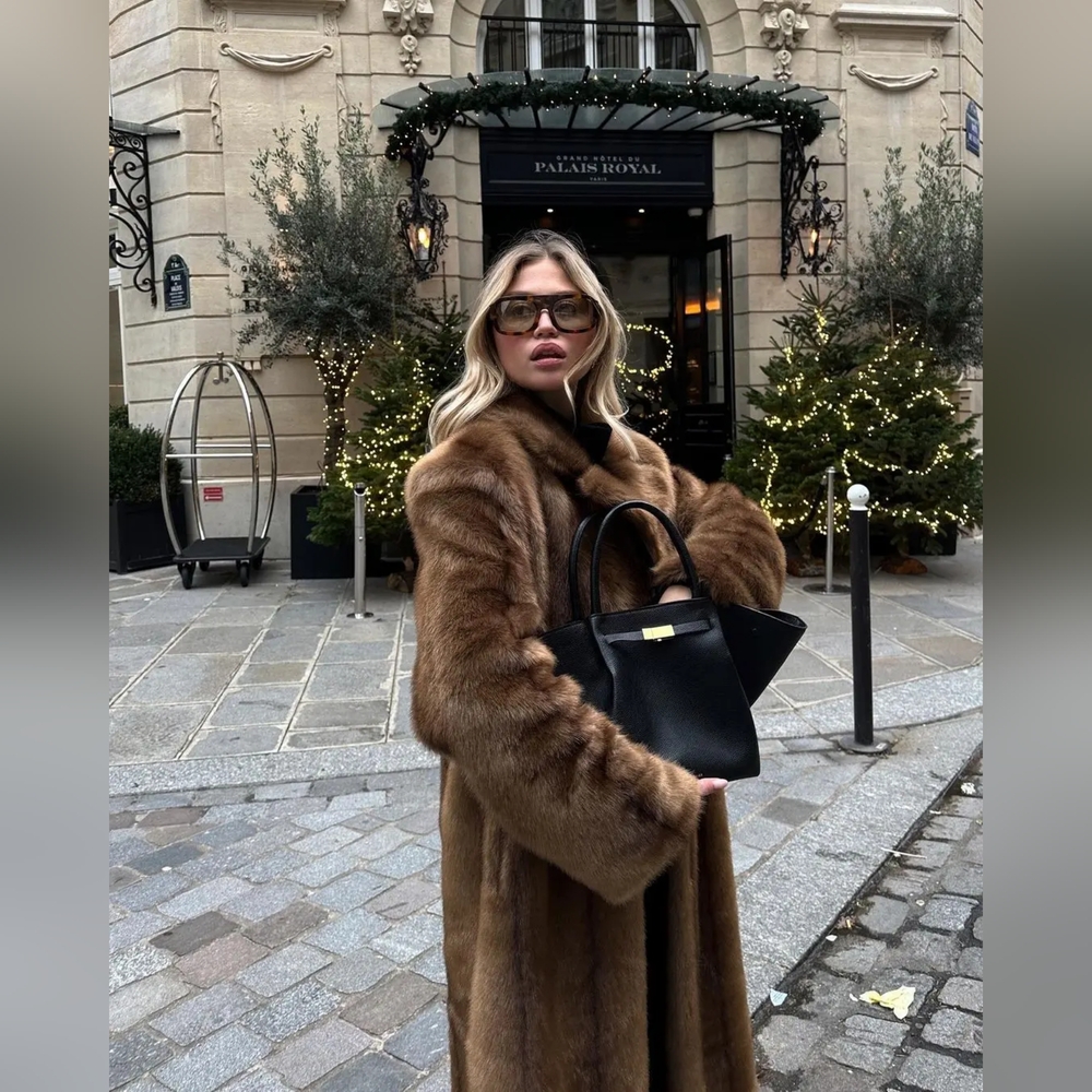Women's Thick Brown Faux Fur Long Overcoat One Button Fleece Warm Long Trench